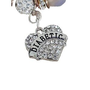 Diabetic Bracelet Stretch Women Multi-colored Pave crystals w/Heart 3/4" Charm